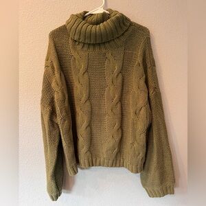 Olive Cable Knit Turtleneck Sweater